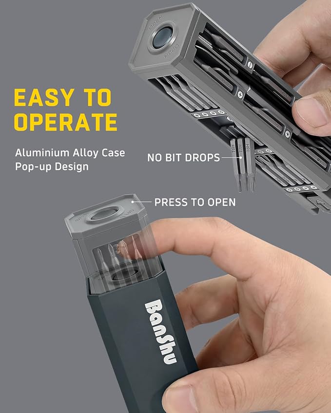Banshu Precision Screwdriver Set, 46 in 1 Small Screwdriver Set with Metal Case, Professional Magnetic Mini Repair Tool Kit for Macbook, Laptop, Computer, iPhone, PS5, PC, Watch, Glasses, Electronics