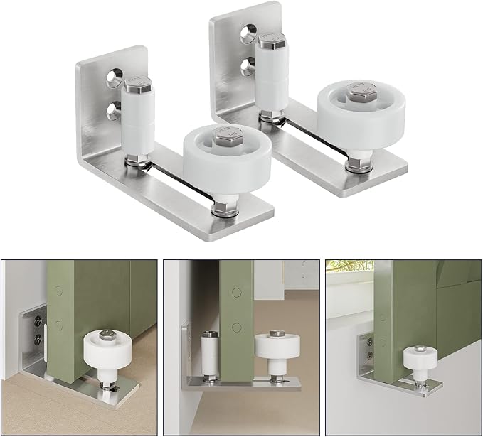 SMARTSTANDARD Sliding Barn Door Floor Guide for Bottom Adjustable Roller - 8 Setup Options for DIYers - Flush Design Bottom Flat Barn Door Floor Guide Stay Roller (Brushed Nickel) 2PCS