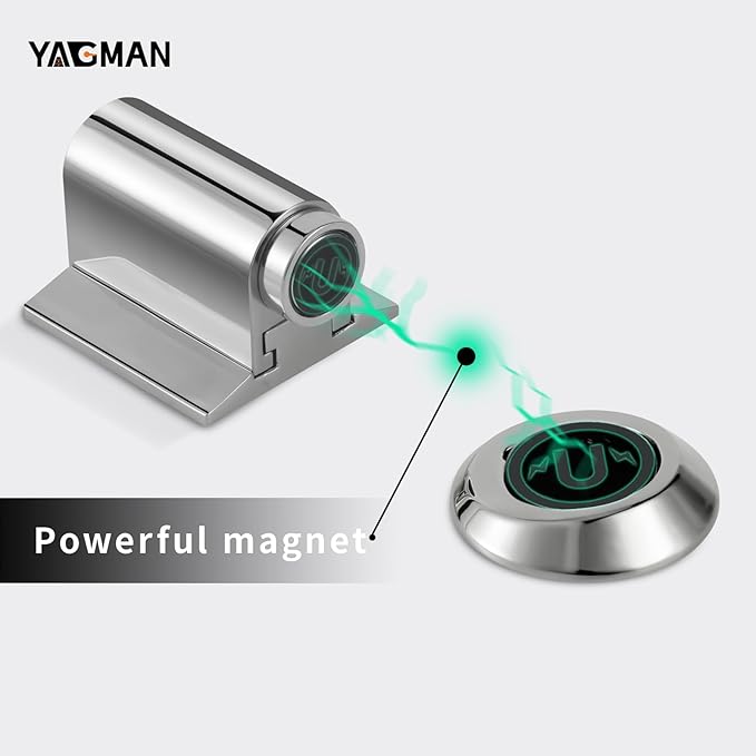 3 Pack Magnetic Door Stopper, Magnet Floor Door Stop Retractable, Door Magnetic Catch, Door Holder to Keep Door Open, No Drilling Mount with Adhesive, Polished Chrome PC-3