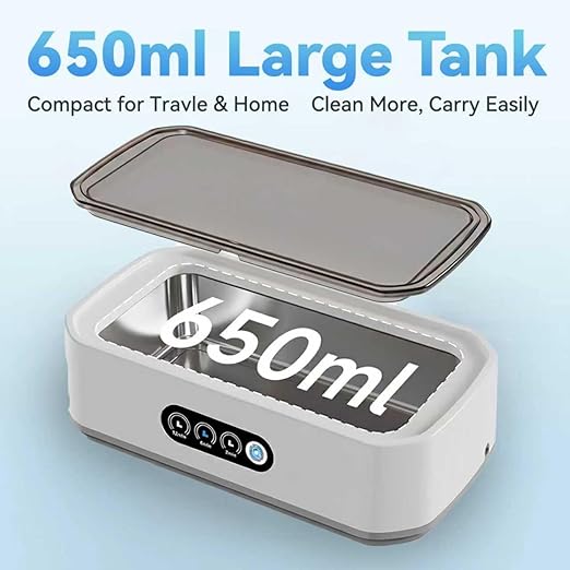 Ultrasonic Jewelry Cleaner Machine: 49KHz Ultrasonic Cleaner with 3 Cleaning Modes for Jewelry,Glasses,Rings,Watch Strap,Dentures,Retainers,Coins,Earring,650ML 304 Stainless Steel Tank(White)