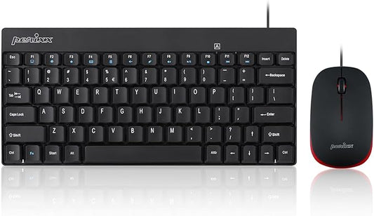 Perixx PERIDUO-212 Wired Mini Keyboard and Mouse Set, USB Connection, Black, US English Layout