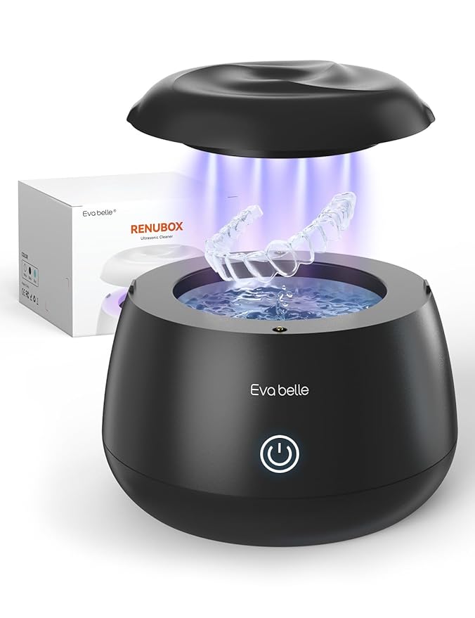 Ultrasonic Retainer Cleaner, EVA BELLE Denture Retainer Cleaner Machine, Tooth Cleaner for Oral Dental Care, Portable Rechargeable Dental Cleaning Pod for Night Guards, Braces, Aligner, Jewelry