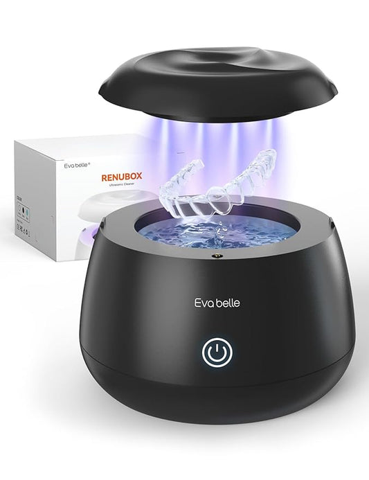 Ultrasonic Retainer Cleaner, EVA BELLE Denture Retainer Cleaner Machine, Tooth Cleaner for Oral Dental Care, Portable Rechargeable Dental Cleaning Pod for Night Guards, Braces, Aligner, Jewelry