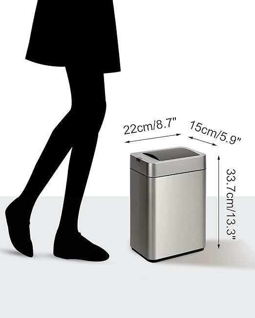 ELPHECO Bathroom Trash Can with Lid 2.6 Gallon Smart Trash Can Slim Motion Sensor Garbage Can Automatic Stainless Steel Wastebasket Bathroom Decor for Bedroom Office Toilet Silver