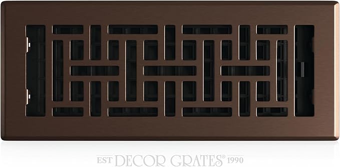 Decor Grates Metal Oriental Decorative Air Vent Cover 4x12 Floor Register – Adjustable Control Lever – AC Floor Vent Covers for Home Floor Vents – Fits 4 x 12 Inch Opening – Rubbed Bronze (AJH412-RB)