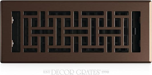 Decor Grates Metal Oriental Decorative Air Vent Cover 4x12 Floor Register – Adjustable Control Lever – AC Floor Vent Covers for Home Floor Vents – Fits 4 x 12 Inch Opening – Rubbed Bronze (AJH412-RB)