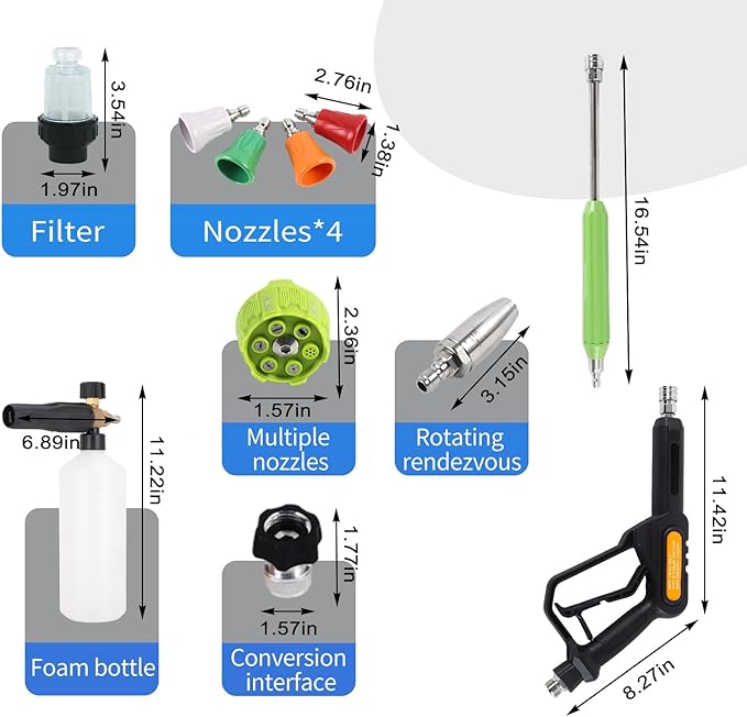 YOKING Pressure Washer, Max 150 bar, 12L/min, PM Inverter 3HP Motor,Horizontal Triplex Pump,60dB Quiet,with 7 Nozzles, Power Washer for Patios, Decks, & Sidewalks