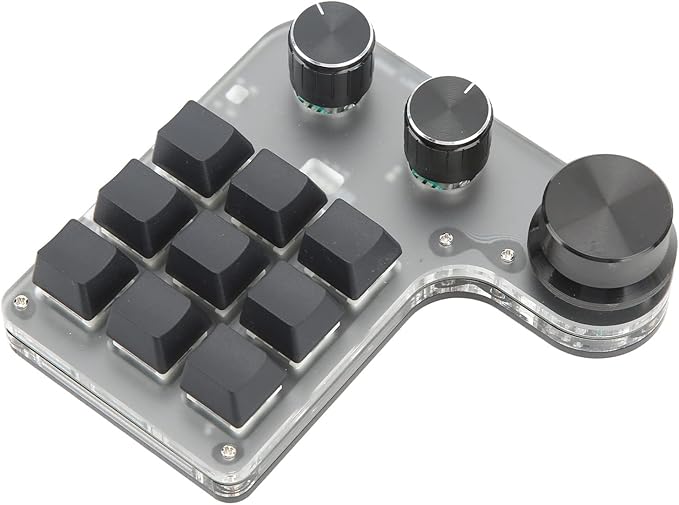 VBESTLIFE 9-Keys USB Mini Keypad, 9 Keys 3 Knob Programming Macro Pad DIY Shortcut Mechanical Gaming Keyboard with RGB Backlit, for Gaming Working
