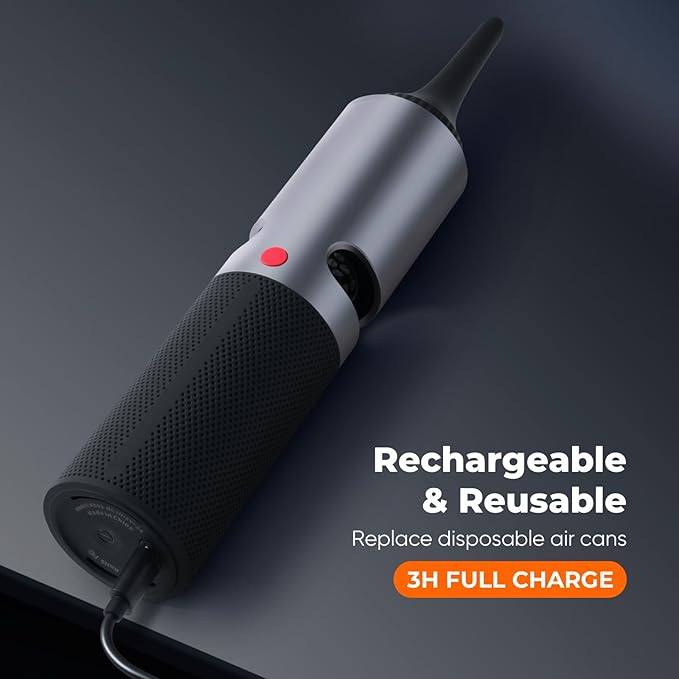 Cordless Compressed Air Duster, High Power, Metal Body, Hold-to-Turbo, 4 Speeds, for Computer, Keyboard & Car Cleaning, Outdoor Use