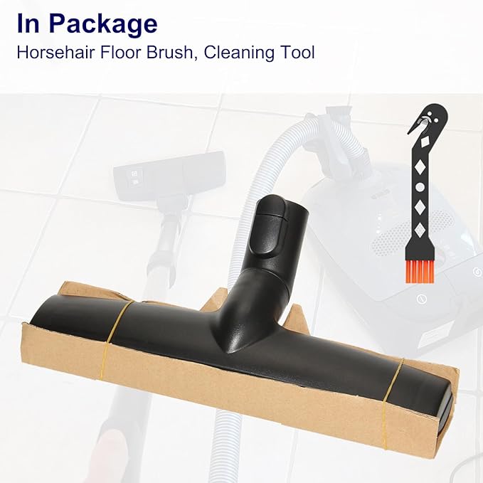 Portek 12" Hard Floor Brush Replacement Compatible with Miele Vacuum Cleaners, Upgraded Horsehair Bristles Floorhead Vacuum Attachment with Wheels, Ideal for Hardwood Cleaning, 2.5" Low Height, Black