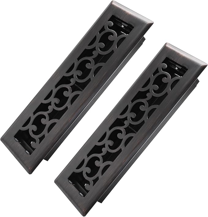 2x10 Inches 2 Pack Heavy Duty Walkable Floor Register - Easy Adjust Air Supply Lever Decorative Floor Vent Covers - Savannah Design Vent Covers for Home - Oil Rubbed Bronze