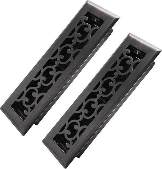 2x10 Inches 2 Pack Heavy Duty Walkable Floor Register - Easy Adjust Air Supply Lever Decorative Floor Vent Covers - Savannah Design Vent Covers for Home - Oil Rubbed Bronze