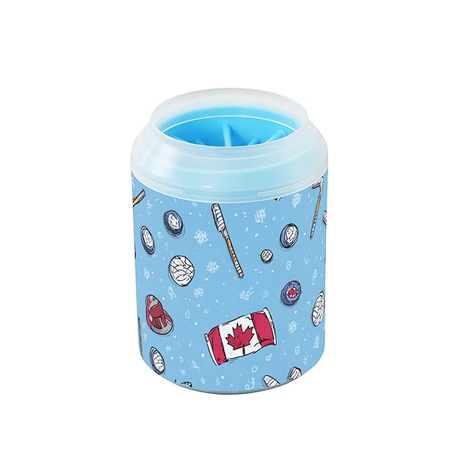Dog Paw Cleaner Cups for Dogs Pet Foot Washer Paw Scrubber for Small Medium Large Dogs Cats Cleaning Cup Blue Canada Flags Hockey