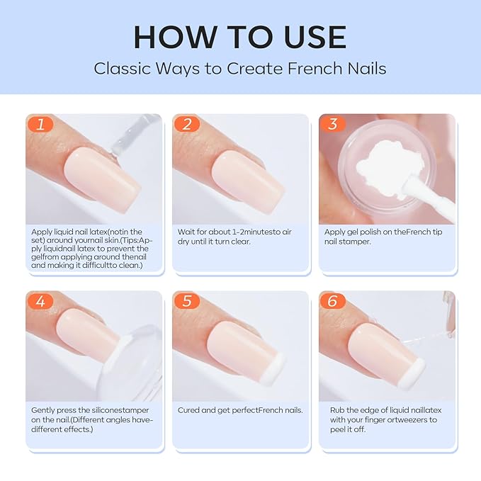 modelones French Tip Nail Stamp 6 Pcs DIY Gel Nail Art Printing Tool Kit