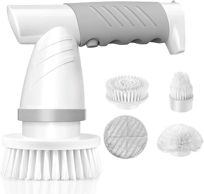 Electric Spin Scrubber, Bathroom Shower Electric Scrubber for Cleaning Tub/Tile/Floor/Sink/Window, Power Cleaning Brush Rechargeable Cordless with 4 Replaceable Cleaner Brush Heads