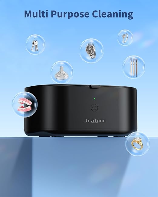 Ultrasonic Jewelry Cleaner Machine, JeaTone 20oz Ring Cleaner, 46KHz Professional Sonic Cleaner, Jewelry Cleaner for All Jewelry, Rings, Glasses, Dentures Black