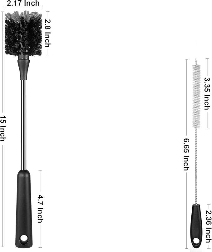 [3 Pack] Bottle Brush, 15 Inches Stainless Steel Long Handle Baby Bottle Scrub Cleaning Brushes with Straw & Lid Brushes for Sports Water Bottle, Cups, Coffee Mugs, Glasswares