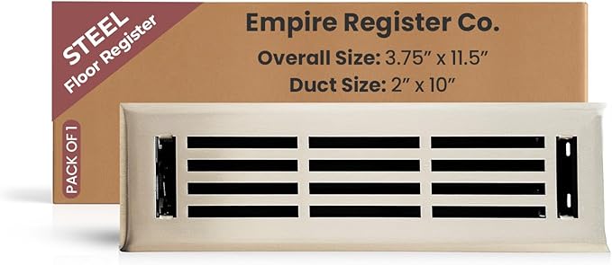 EMPIRE REGISTER CO Linear Design, Heavy Duty Floor Vent Covers, Metal Damper Attached. Vent Covers for Floor only. (Floor, Brushed Nickel, 2 x 10 inch (Pack of 1))