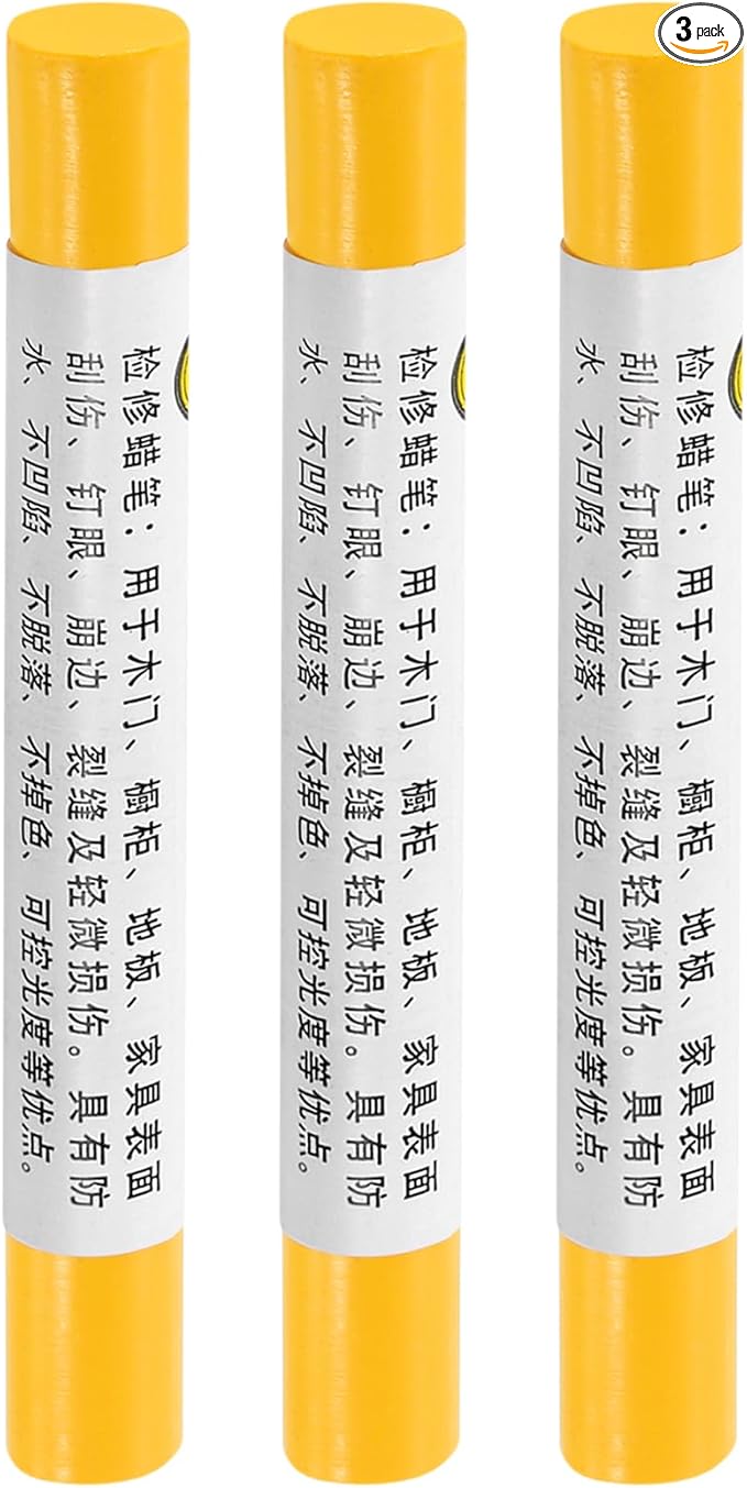 uxcell Furniture Repair Crayons, 3Pcs - Wood Wax Filler Stick, Furniture Markers Touch Up - for Scratches Holes Tables Desks Wooden Floors Cover Ups, Medium Yellow