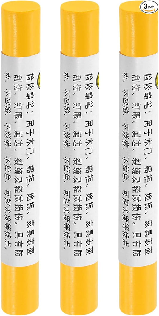 uxcell Furniture Repair Crayons, 3Pcs - Wood Wax Filler Stick, Furniture Markers Touch Up - for Scratches Holes Tables Desks Wooden Floors Cover Ups, Medium Yellow