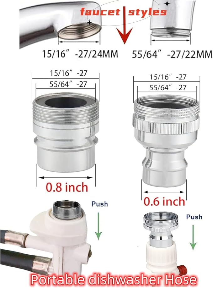 Dishwasher Faucet Adapter Connector Attachment fit for Frigidaire Kenmore LG GE Maytag Portable Dishwasher/Washing Machine to Sink