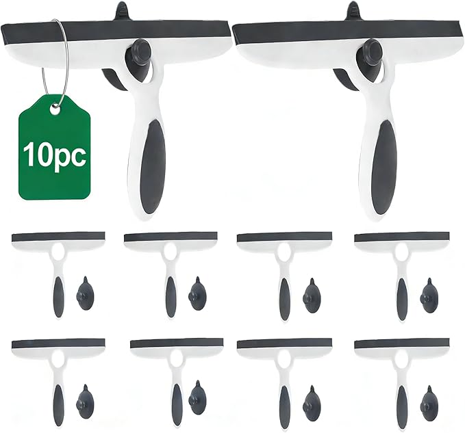 10pack Shower Squeegee for Glass Doors/Walls,10" Squeegee with Adhesive Hook,All-Purpose Shower Squeegee for Shower Doors, Bathroom, Window and Car Glass