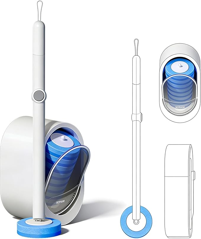 SOPAMI Disposable Toilet Cleaning System - Toilet Wand Kit with 16 High-Performance Refills, Wall Mounted Toilet Brush and Holder for Deep Cleaning Bathroom