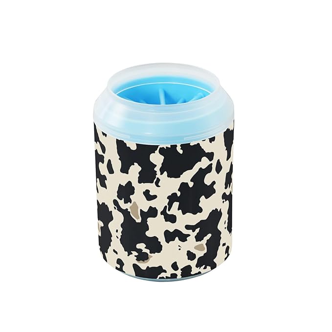 Dog Paw Cleaner Cups for Dogs Pets Foot Washer Paw Scrubber for Medium Small Cats Dogs Cute Cleaning Cup Beige Black Cow Print