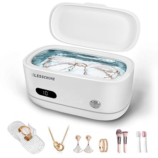 LessChore® Ultrasonic Jewelry Cleaner with Polishing Cloth & Degas, Portable Household Sonic Cleaner. Ideal for Daily Cleaning of Rings, Earrings, Necklaces, Glasses & More. Gift for Women, Mom, Wife