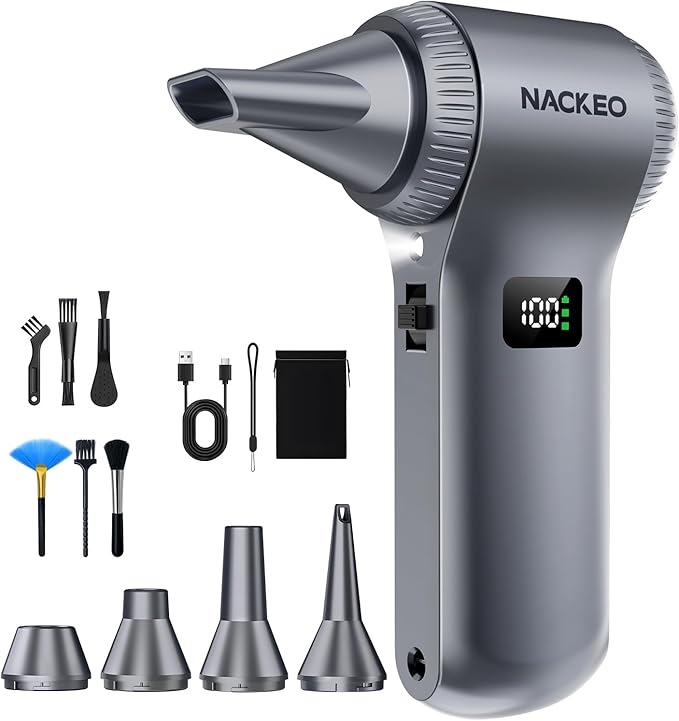 Compressed Air Duster-230000RPM Super Power Electric Air Duster, 100-Level Adjustable Inflatable Air Blower with LED Light and Display Screen, Dust Blower for Computer, Keyboard,House, Outdoor and Car
