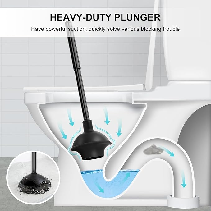 SetSail Toilet Brush and Plunger Set, Toilet Plungers for Bathroom Heavy Duty Toilet Bowl Brush and Holder Hidden Toilet Plunger and Brush Set for Deeply Cleaning - Black