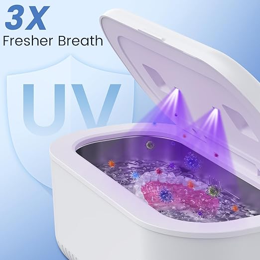 48Khz Ultrasonic Jewelry Cleaner, 30W Ultrasonic Cleaner with 2 UV Lights and Toothbrush Holder, 3 Modes Jewelry Cleaner Ultrasonic Machine with Digital Timer, 12OZ Pod for Eyeglasses (Off White)