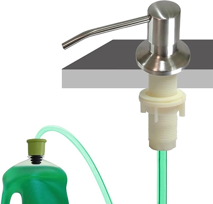 Soap Dispenser for Kitchen Sink (Brushed Nickel),Built in Design Sink Soap Dispenser, Refill from The Top, Stainless Steel Kitchen Soap Pump with 48.8 InchTube Kit