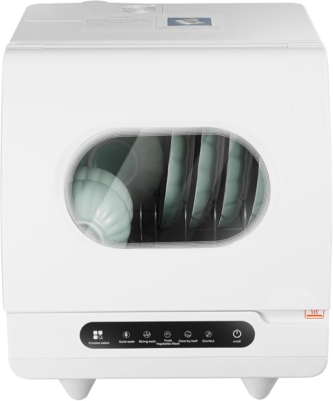 Compact Countertop Dishwasher, Portable Countertop Dishwasher with 5 Washing Programs, 360° Spray, Mini Dishwasher for Apartments RVs, High-Temperature & Strong Oxygen Function