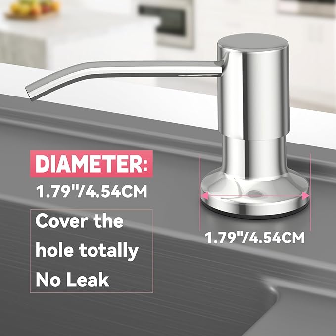 Sink Soap Dispenser, OHiHi Kitchen Sink Soap Dispenser with 47" Extension Tube, Wide Pump Head Base, No Water Leaking, No Need to Fill The Little Bottle Again, Chrome