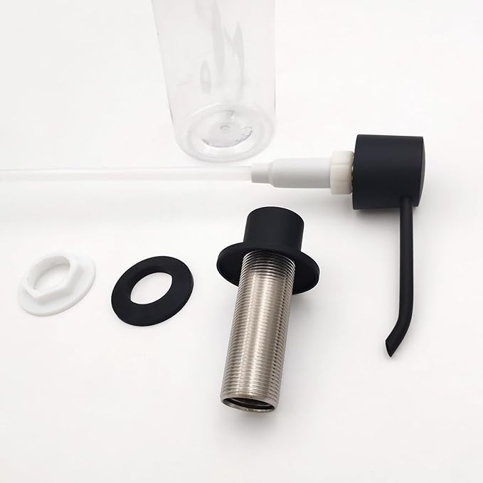Matte Black Brass Soap Dispenser for Kitchen Sink Countertop Built in Brass Pump Head Sink Soap Dispenser Refill from The Top with Long Nozzle