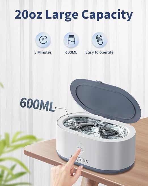 Ultrasonic Jewelry Cleaner Machine, JeaTone 20oz Ring Cleaner, 46KHz Professional Sonic Cleaner, Jewelry Cleaner for All Jewelry, Rings, Glasses, Dentures Grey