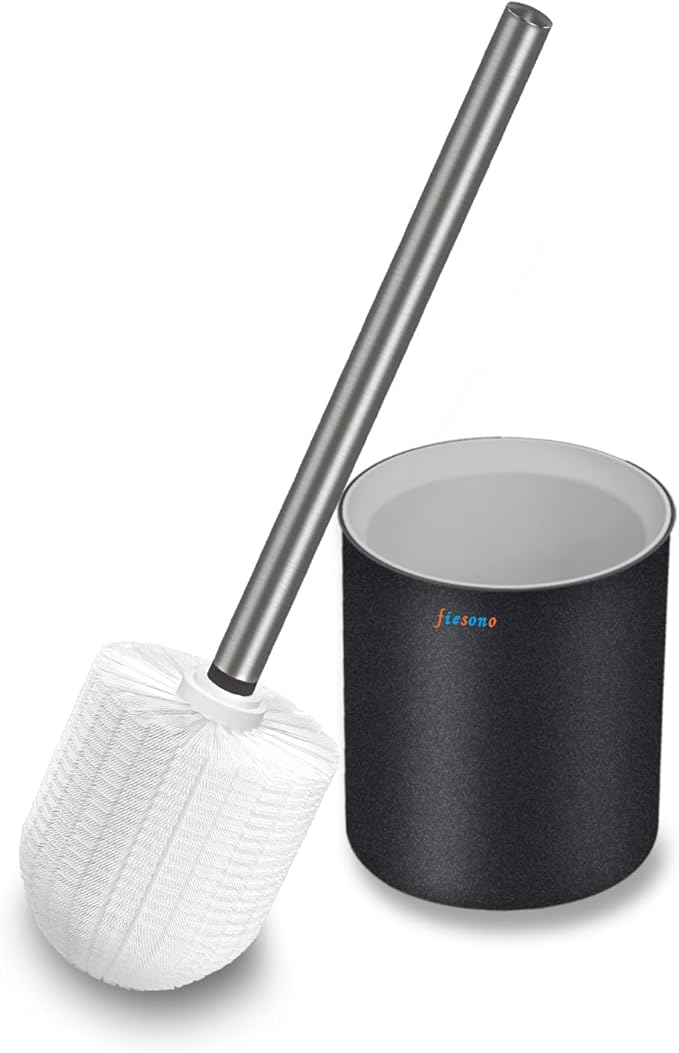 Toilet Brush and Holder Set, Toilet Bowl Brush with Stainless Steel Light Brush Handle, Soft Bristle, Wall Mounted/Floor Standing for Bathroom Space Saving