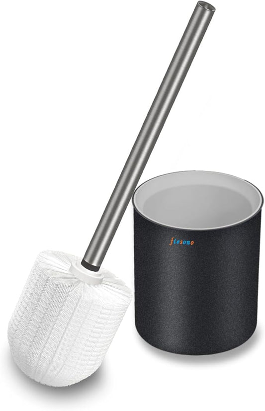 Toilet Brush and Holder Set, Toilet Bowl Brush with Stainless Steel Light Brush Handle, Soft Bristle, Wall Mounted/Floor Standing for Bathroom Space Saving
