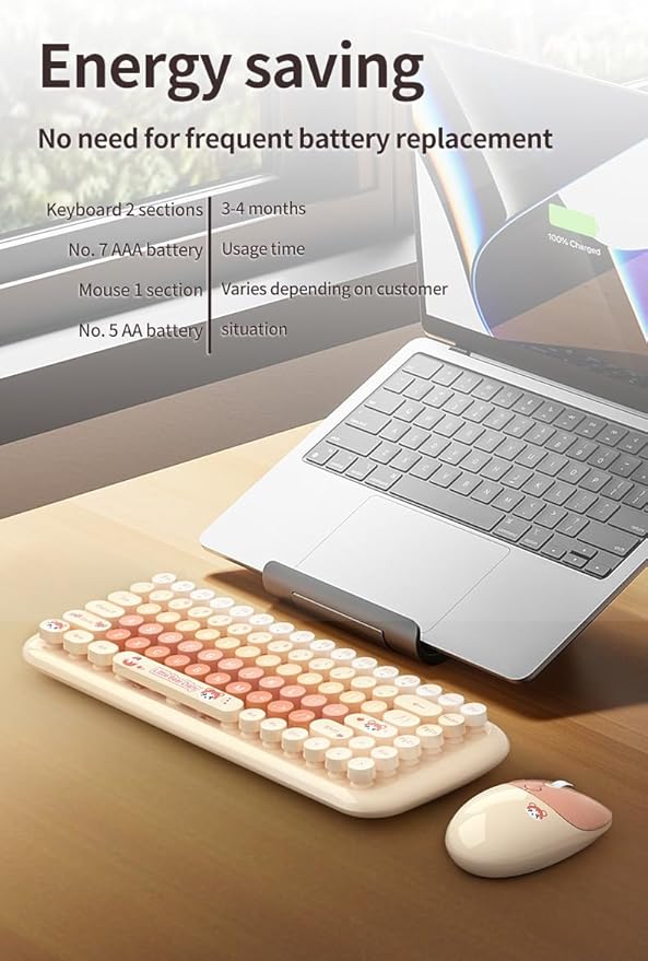 MOFII-TzBBL Mini Wireless Keyboard Mouse Set Round Keycap Multi-Colour Cute Lovely for Girls 84 Key (Multicolor-Chocolate)……