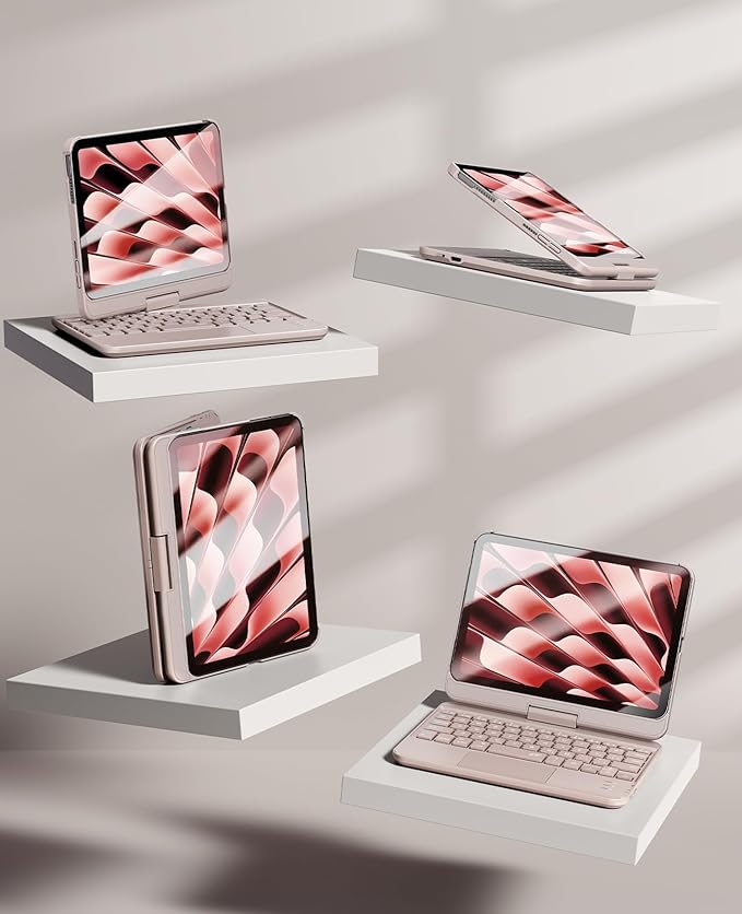 GreenLaw Keyboard Case for iPad mini 7(2024) & Mini 6 (2021) 8.3", Smart Touchpad, 7 Color Backlit, Type-C Rechargeable, 360° Rotate Keyboard Case for iPad mini 7th/6th Generation, Rosegold