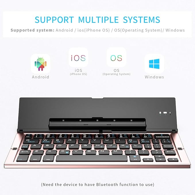 Geyes Bluetooth Keyboard Foldable Portable Folding Travel Keyboard for iPhone 15 Pro Plus/Xs/max/x/14/13 /12/11 /iPad/iPad mini 4, Samsung Android Tablet Smart Phone (Rose Gold)