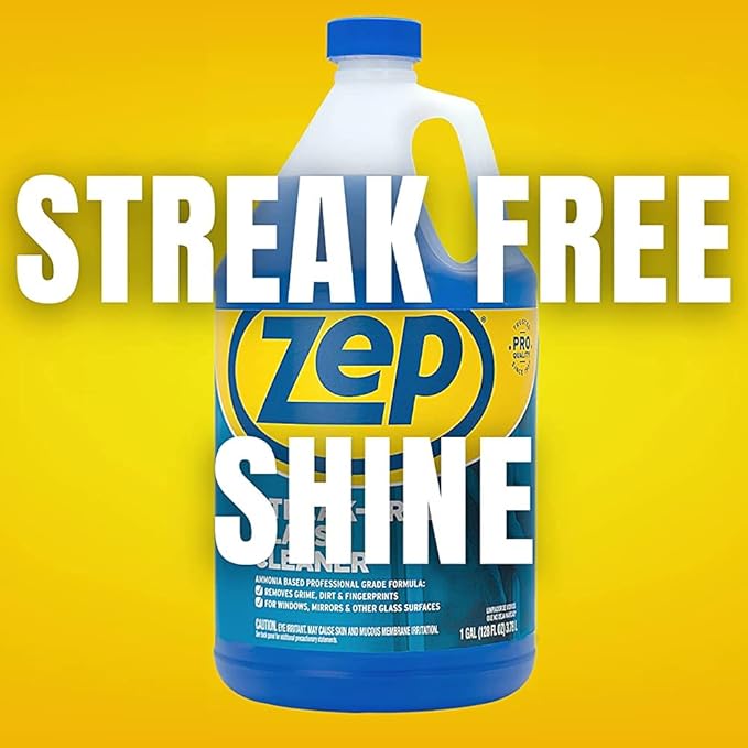 Zep Streak-Free Glass Cleaner 1 Gal (Case of 4) Professional Sprayer Bottle (Case of 9) - ZU1120128 - Ammonia Based Professional Grade Formula