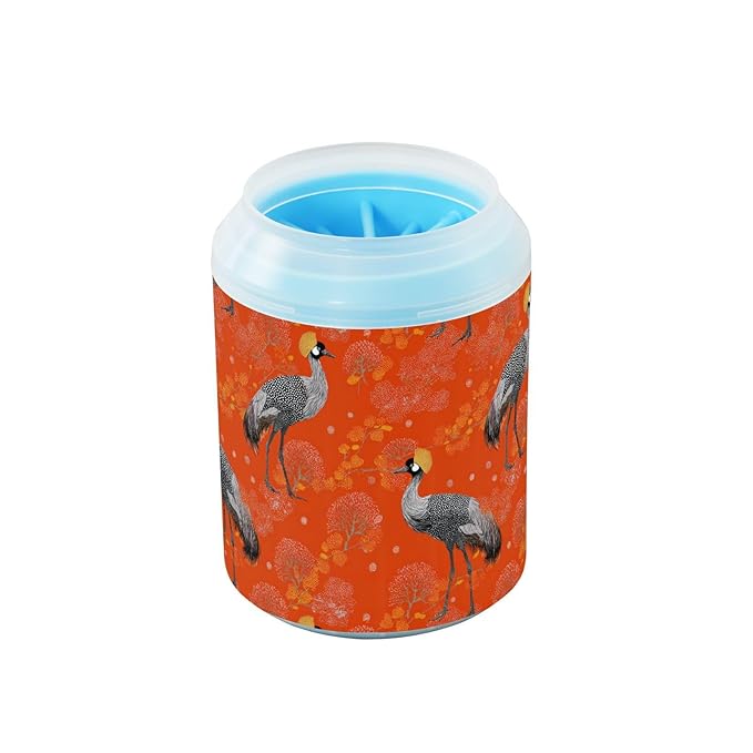 Dog Paw Cleaner Cups for Dogs Pet Foot Washer Paw Scrubber for Medium Small Large Dogs Cats Cleaning Cup Orange Cranes Red Trees Leaves
