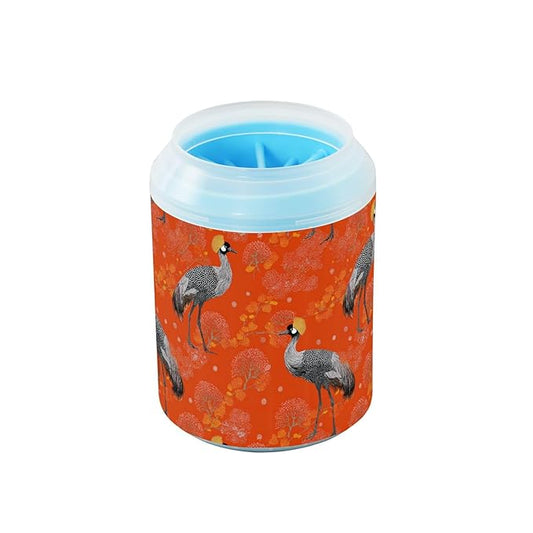 Dog Paw Cleaner Cups for Dogs Pet Foot Washer Paw Scrubber for Medium Small Large Dogs Cats Cleaning Cup Orange Cranes Red Trees Leaves
