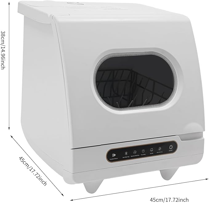 Compact Countertop Dishwasher, Portable Countertop Dishwasher with 5 Washing Programs, 360° Spray, Mini Dishwasher for Apartments RVs, High-Temperature & Strong Oxygen Function