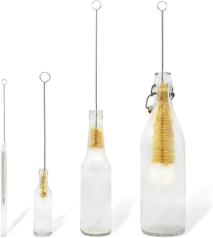 Bambaw Bottle Cleaner Brush Set | 4 Cleaning Brushes | Bottle Brush Cleaner Set | Water Bottle Brush | Bottle Scrubber | Small & Long Bottle Brush for Glass - Soft Cotton Tip to Prevent Scratches
