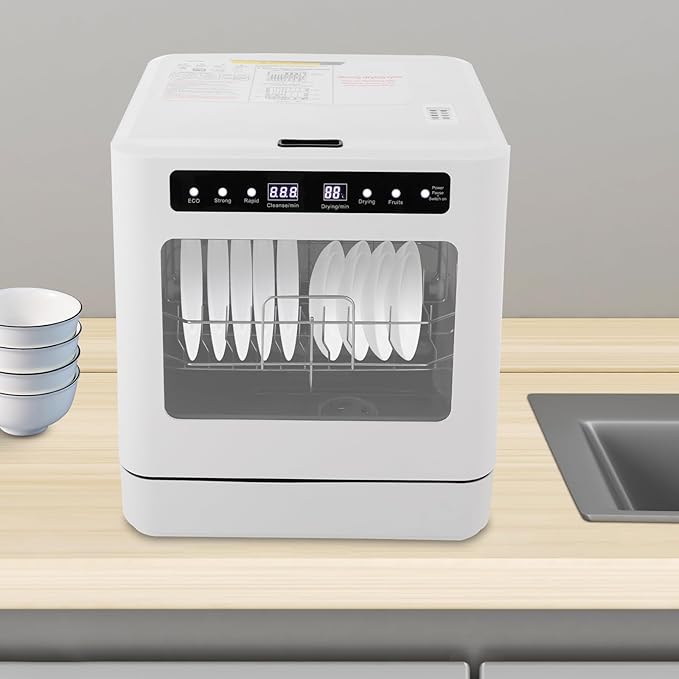 Countertop Dishwasher with 4 Washing Modes, 800W Portable 6.8L Dishwashers for Homes & Dormitories 4-6 Place Settings