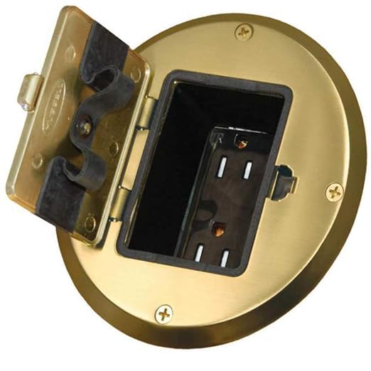 RACO 6239BP Floor Kit with Recessed Duplex 15A TR Device and Adjustable Steel Box, 1-Gang, Brass