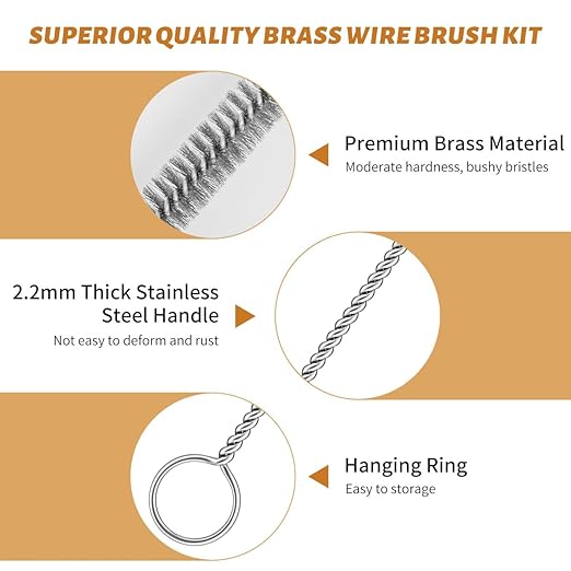 12-Pieces Brass Wire Brush Stainless Steel Wire Brush Set 12" Long Wire Bottle Brush Tube Cleaning Brush Metal Wire Brush for Tubes, Cylinders, Bottles, Auto Parts (6mm/8mm/10mm/15mm/18mm/20mm)